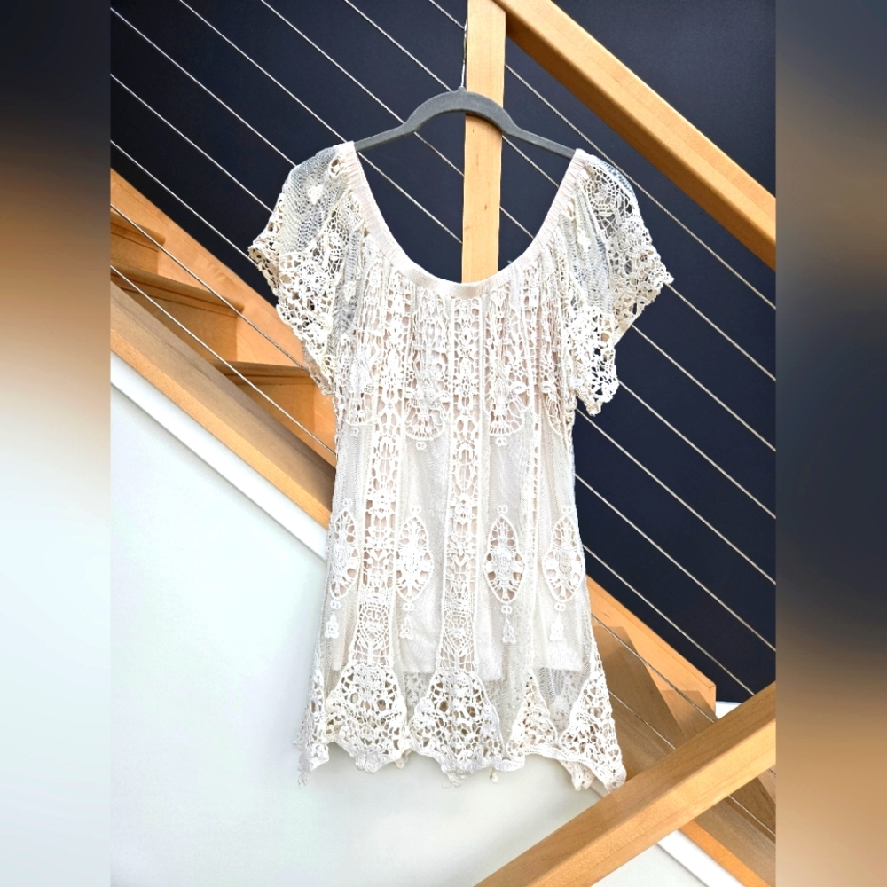 Rain & Rose Embroidered Lace Off-the-Shoulder Top